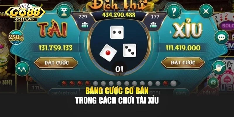 Bảng cược cơ bản trong cách chơi tài xỉu